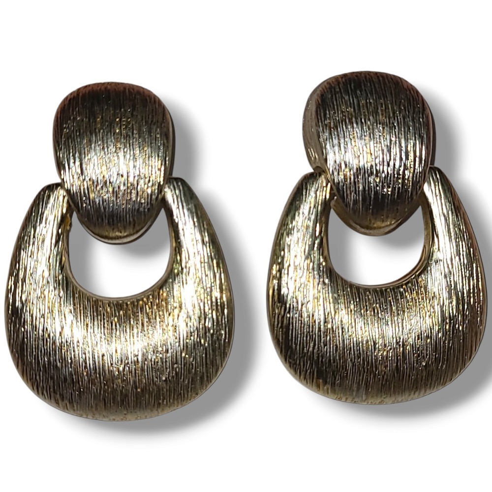Vintage '80S Big Chunky Gold Tone Door Knocker Clip-on Earrings